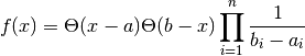 f(x) = \Theta(x - a) \Theta(b - x) \prod_{i=1}^n \frac{1}{b_i-a_i}